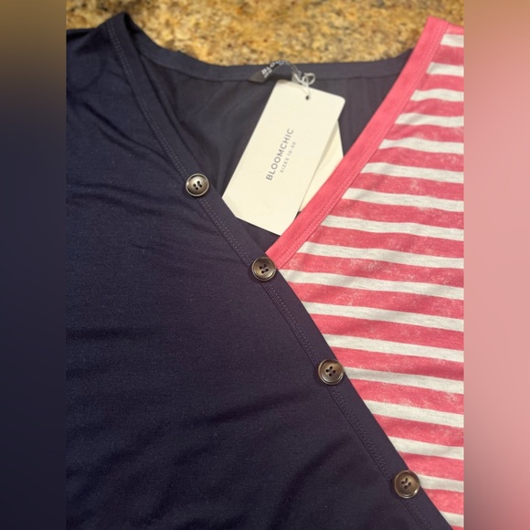 NWT Bloomchic Stripes Contrast Wrap Asymmetrical Top - Picture 6 of 9